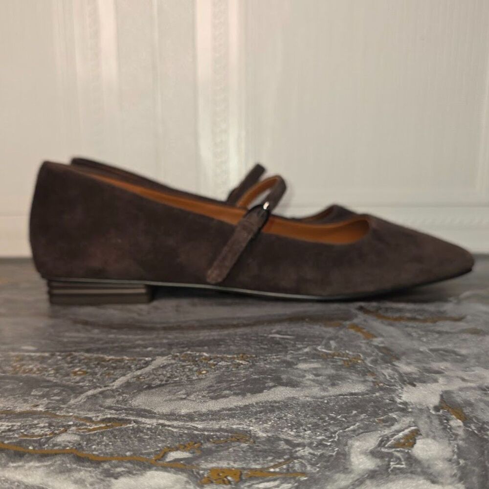 Franco Sarto Tinsley Suede Mary Jane Flats Dark Hickory Brown Square Toe 8.5 M